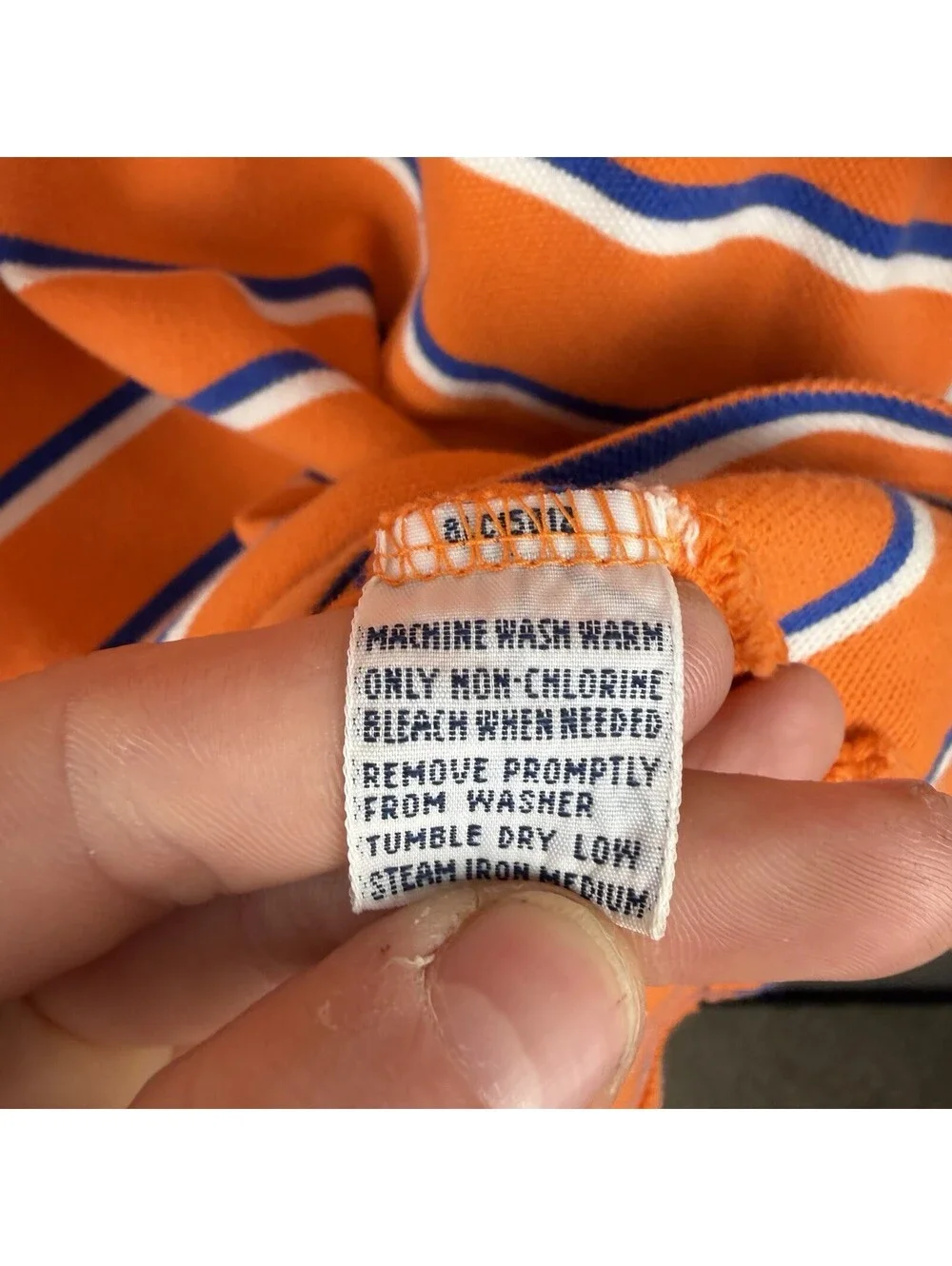 Polo Ralph Lauren Shirt Mens Large Orange Blue White Striped Short Sleeve Vtg L
